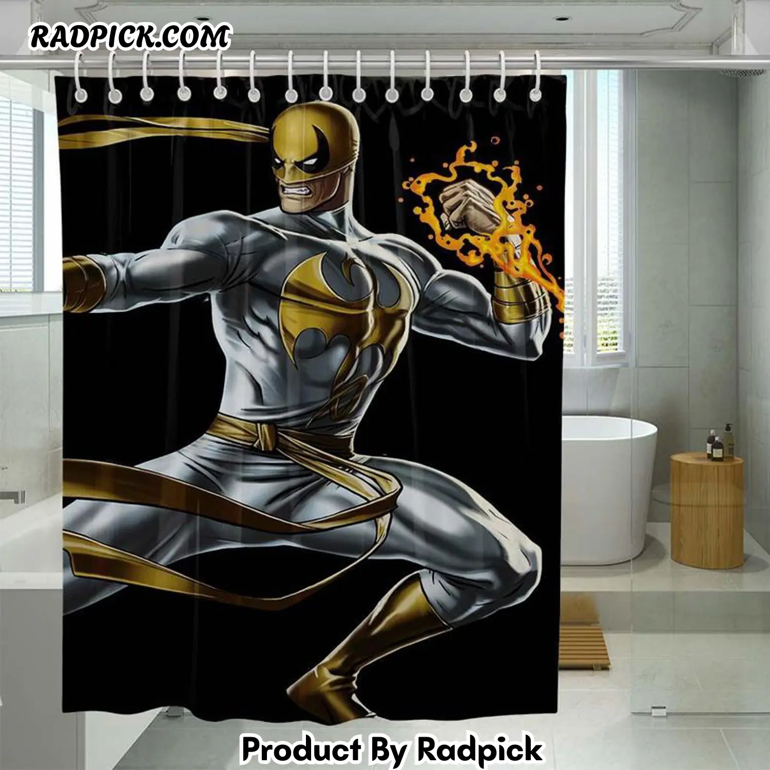Gold cloth iron fist marvel shower curtain set for bathroom decor gift for friends rp387858